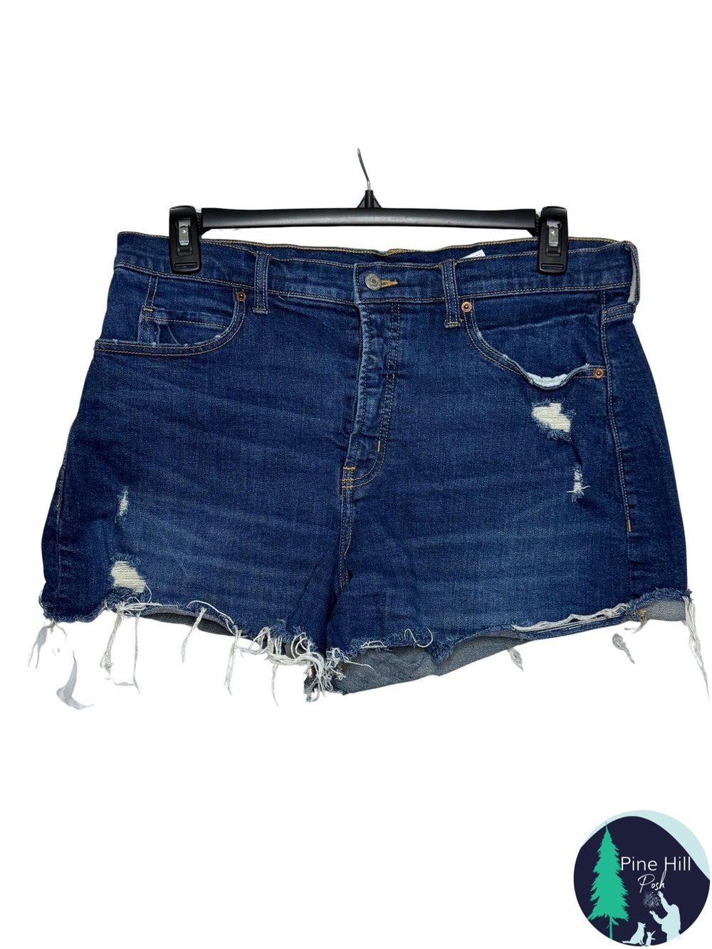 Old Navy Shorts Cutoffs Womens 14 Blue High Rise Dark Wash Button Fly Distressed